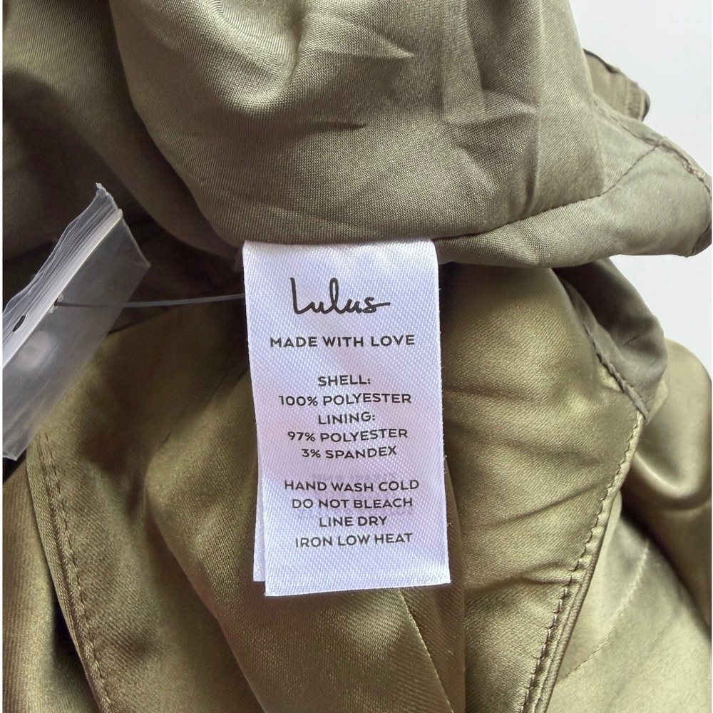 Lulus Olive Satin Plunge Midi Dress Medium NWT Wedding Guest Formal Size M - Picture 7 of 7